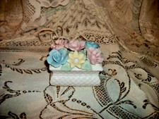 Irice Porcelain Vanity Lamp Flower Basket Cottagecore Japan Vintage Pastel White picture