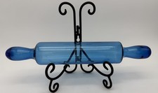 Vintage Hollow Blown Glass Closed End Peacock Blue Rolling Pin picture