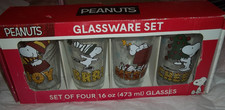 nib Set Of 4Peanuts  Snoopy Christmas Glasses 16 Oz. Joy Brr Merry Cheer picture