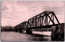 Antique 1908 Postcard New Railroad Bridge, Madison, Maine ~ George Cushing picture