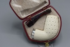 TEKIN Lattice Bent  Pipe  BLOCK MEERSCHAUM-NEW Handmade Case#135 Reverse Calabas picture