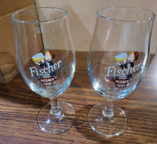 2 Vintage Fischer Alsace Stemmed Beer Glasses French Brewery 0.20L -Set of 2 picture
