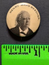 Vintage Henry Ward Beecher People of History Pinback Pin picture