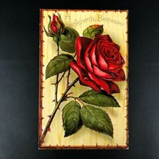 Antique VTG Joyful Birthday Embossed Postcard Rose picture