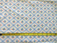 VTG FULL OPENED COTTON FEEDSACK DIAMOND FLORAL RED GREEN BLUE 36x42 picture