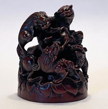 Vintage Sou Shan Stoneware Resin “Five Lions” Figurine, 2.5