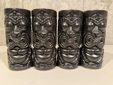 Vintage OMC Otagiri Japan Tiki Mugs Set of 4 Black Ceramic Polynesian Barware picture