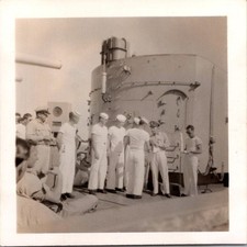 Vintage Original WWII Era Photo US Navy Sailors Officers Ship Deck Black White picture