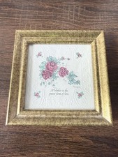 Vintage Framed Mother Quote Rose Floral Embossed Art Gold Tone Frame 5x5 picture