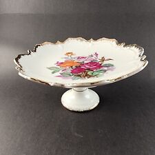 HB Japan White Porcelain Pedestal Dish Compote Hand Painted Roses Gold Trim 3471 picture