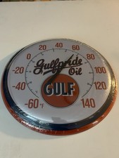 Gulf Oil Reproduction Round Thermometer Vintage Wall Decor picture
