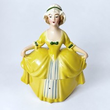 Antique E&R Germany Madame Pompadour Dresser Doll Yellow Powder Trinket Box picture