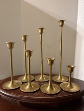 Vintage MCM Graduated Brass Candlestick Holders Set 7 Tulip Taper Mid Century picture