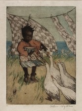 Helen Hyde Feeding the Geese Vintage 1910s Art Photo Reprint Wall Art picture