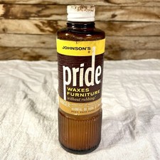 VTG 1960s Johnson’s Pride Furniture Wax Brown Glass Bottle Metal Cap ~FULL~ picture