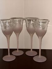 VTG Art Deco Melinda Long Stem Wine Glasses Stemware Etched Pink Cut Swirl 4 picture