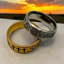 Cross Lord’s Prayer ring Stainless Steel Size 9 picture