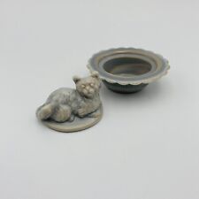 Mini Kitten Cat on Basket Salt Cellar Dip Gray Marble Glass Mosser USA picture