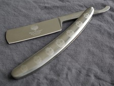 OG Vintage Shaving Straight Razor Chrome Mirror Finish Wood Handle Skulls Barber picture
