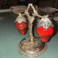 1940s Hanging Ruby Red Glass Strawberries Salt & Pepper Shakers-FreeShpg picture