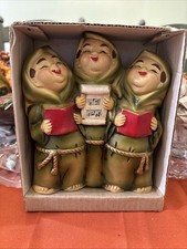 Vintage Ceramic 3 Singing Monks Music Box Brown Robes. Joy to the world in box  picture