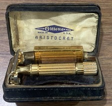 Vintage 24k Gold Plated 1946-1947 Gillette Aristocrat Razor w/case  READ picture