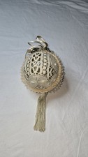 Vintage Lace Decorative Ball 5” Boudoir Parlor Decor Tassel Ivory Cream Trim picture