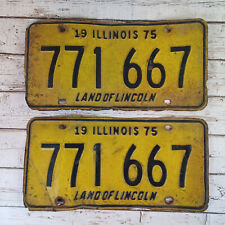 Illinois License Plates Land Of Lincoln 1975 Lot Of 2 Vintage Plates picture