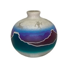 Hozoni Pottery Weed Pot Vase By Native American   Artist Signed Hand Painted picture