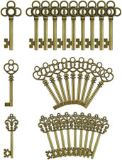 30 PCS Vintage Large Skeleton Key Set Charms, Mixed Antique Style Bronze Brass K picture