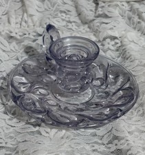 Vintage Zabkowice Polish Pressed Glass Chamberstick Candle Holder Purple No 406 picture