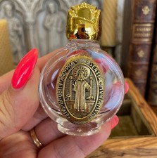 St Benedict Holy Water Bottle Glass Catholic Religious Gift Medal Keepsake picture