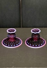 Fenton - Plum Opalescent Hobnail Candlesticks - TOP of the LINE picture