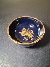 Manousakis Keramik Hand Made Rodos-Greece Cobalt Blue Dish Gold Rose Trim 3.5