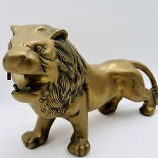 Large Vintage Brass Lion Statue Sculpture 14” picture