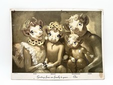 Vintage 40s Borden Elsie Cow Family Cardboard Advertising Sign 9x12 picture
