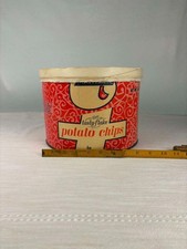 Vintage Tasty-Flake Potato Chips Store Display Tin Canister 14 Oz Advertising Co picture