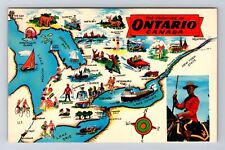 Ontario-Canada, Province Map And Landmarks, Antique, Vintage Postcard picture