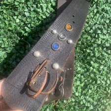 Antique 30s 40s Jewel Metal Studded Dark Leather Horse Bridle & Bit picture