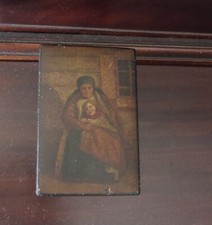 Imperial Russian Papier Mache Snuff Box 1913 Painting of Woman & Child picture