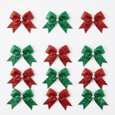 Crafter's Square 12pc Christmas Glitter Mini Bows Red Green Holiday Crafts New picture