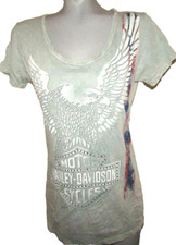 NWT, HARLEY-DAVIDSON Women's Grey Top, Eagle, Studs H-D B&S Graphics, Size Large picture