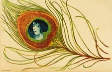 SUPERB EARLY FANTASY 1900 Art Nouveau peacock feather Gold EAW 1240 Germany picture