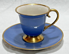 Vintage Flintridge China Blue/ Gold Trim Footed  Cup & Saucer Made in USA picture