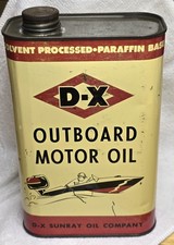 Vintage D-X Outboard Motor Oil Can  Tulsa, Oklahoma Sunray Oil Company    Empty picture