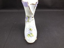 Ceramic White Boot Shoe Bud Vase? With Purple Flowers And Gold Outline picture