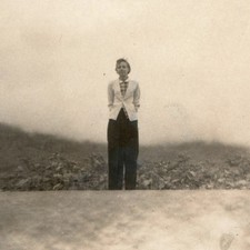 c1930s Woman Slacks Blazer Overlook Snapshot Photo Fog Hills Scenic Travel Vtg picture