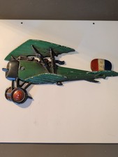 Set of 3 Homco 1975 Cast Metal Bi-Plane Aviation Wall Decor Yellow, Green, Red D picture