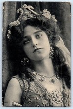 c1910's Pretty Woman Curly Hair With Crown Portrait Studio Antique Postcard picture
