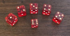 6 Vintage Cherry Red Translucent Bakelite Dice 5 - 1/2” & 1 Mini Tested picture